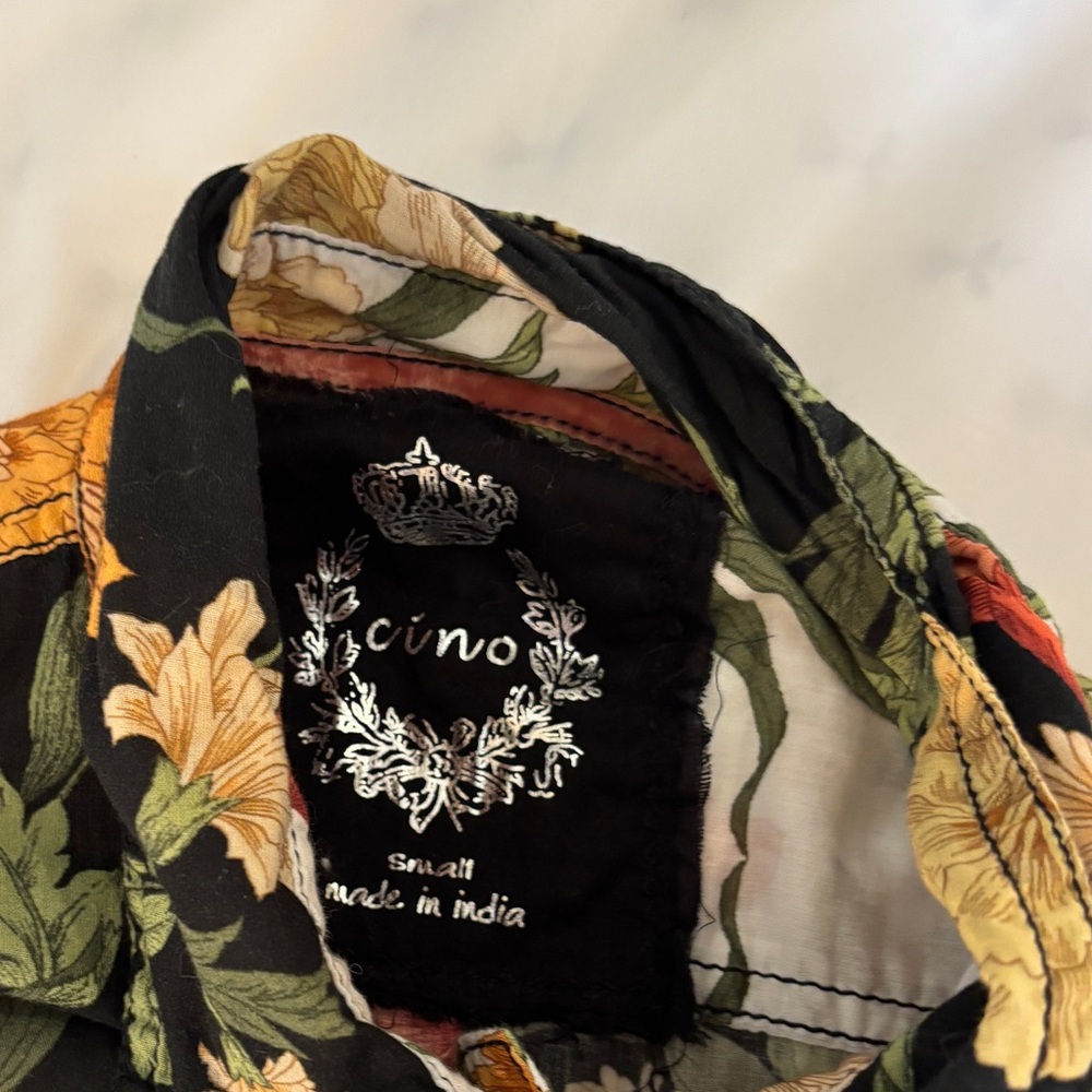 Ciño Cotton Floral Button Down Shirt Crinkle Voile Fabric w Button Detail Small - Picture 5 of 8